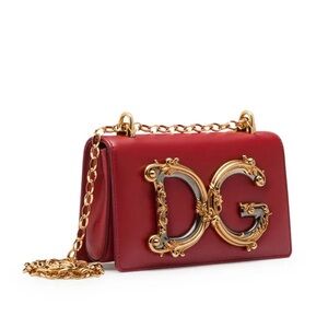 Dolce & Gabbana Red Leather Bag with Gold Chain
